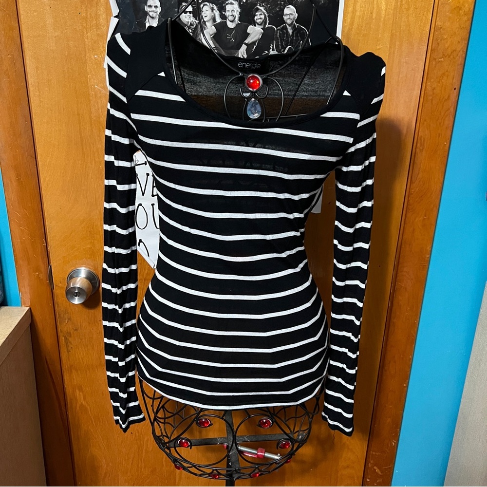 Energie black & white striped long sleeve shirt size small